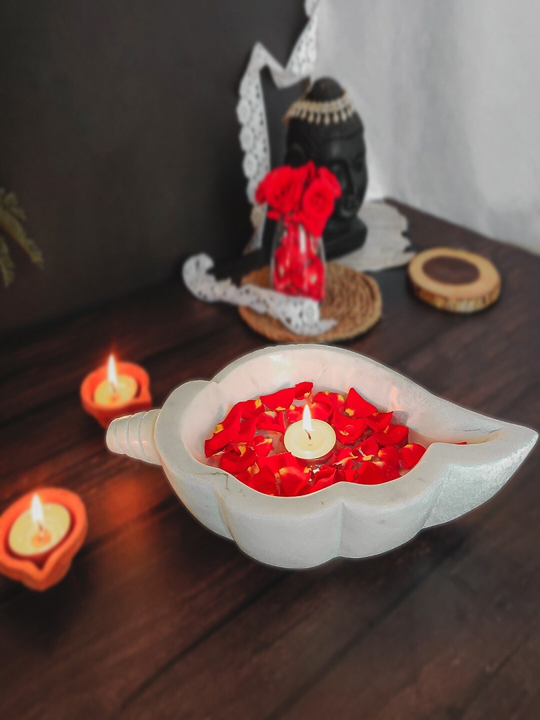 

Ritualistic White Marble Shankh Decorative Bowl