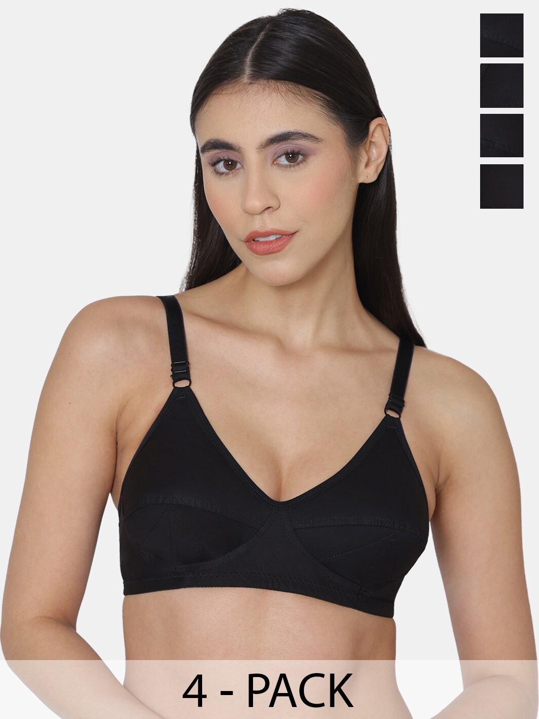 

Komli Pack Of 4 Minimiser Super Non Padded Cotton Bra, Black