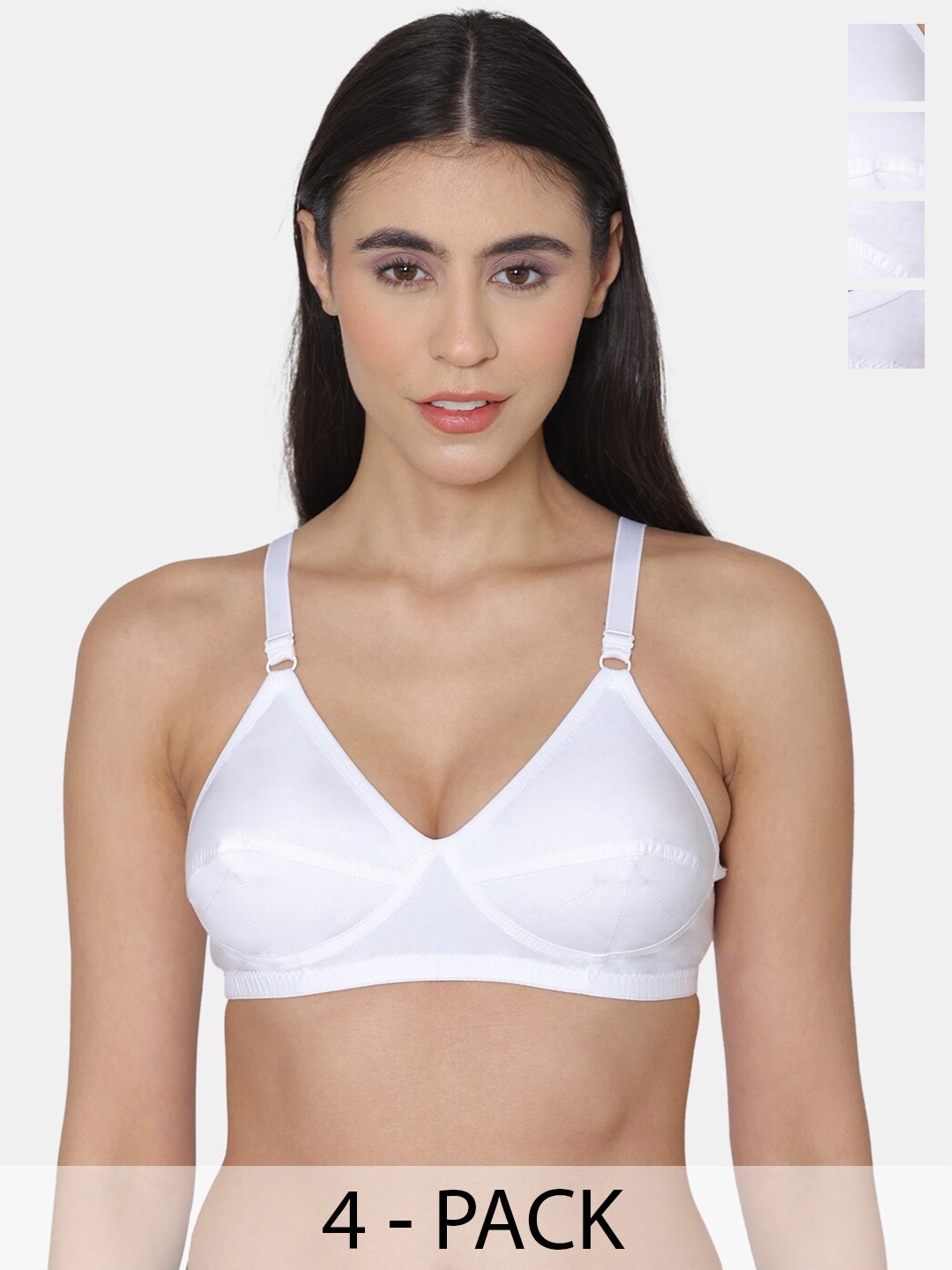 

KOMLI Pack Of 4 Minimiser Super Non Padded Cotton Bras, White