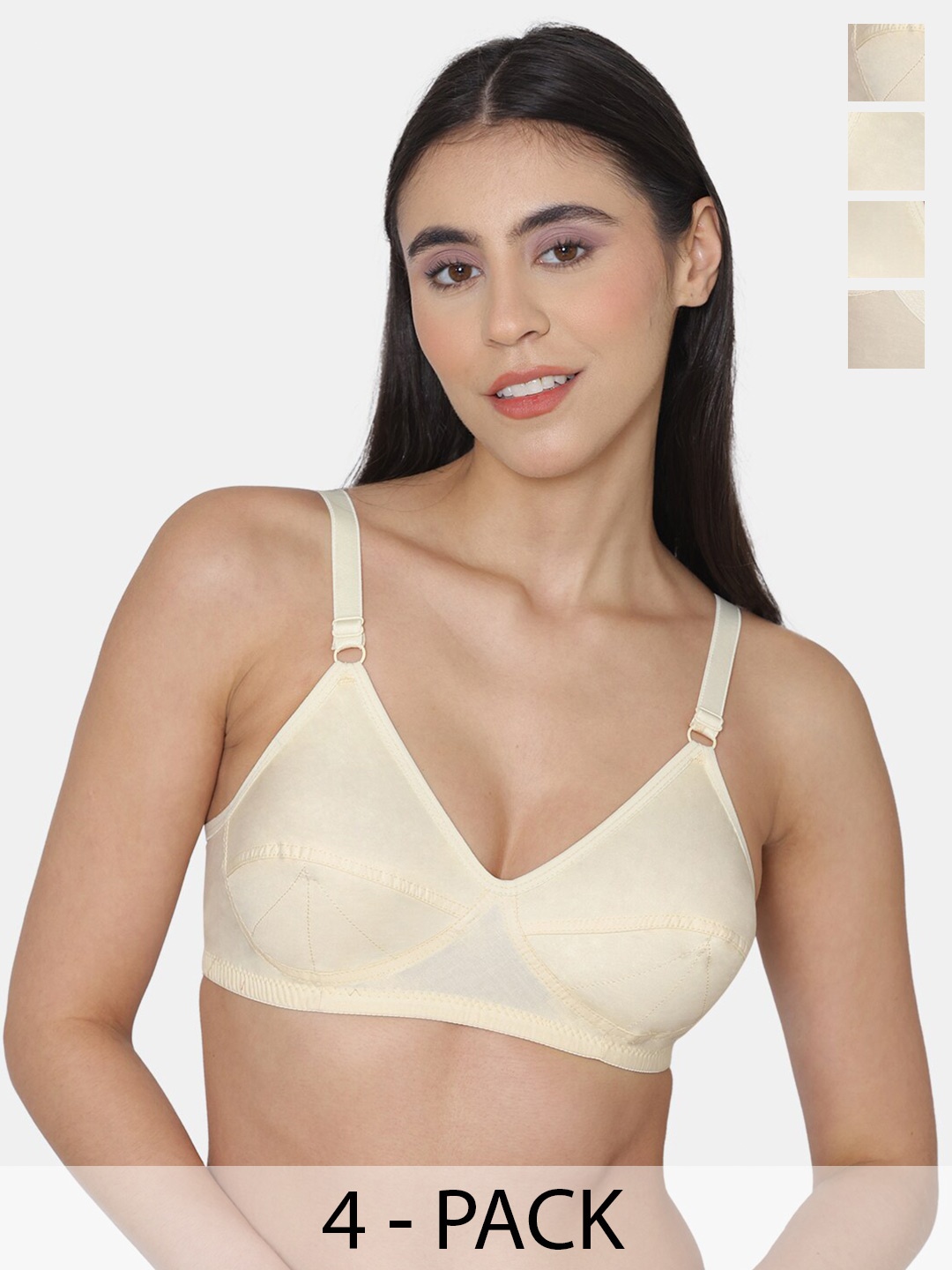 

Komli Pack Of 4 Minimiser Super Non Padded Cotton Bra, Beige