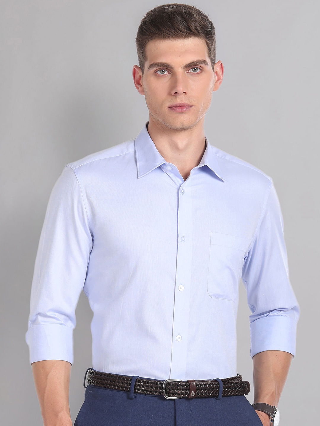 

AD By Arvind Dobby Regular Fit Formal Shirt, Blue