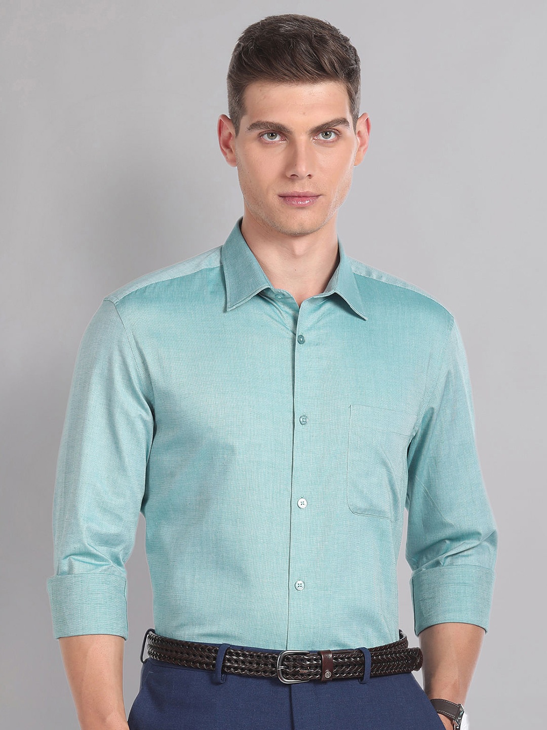 

AD By Arvind Dobby Regular Fit Formal Shirt, Green