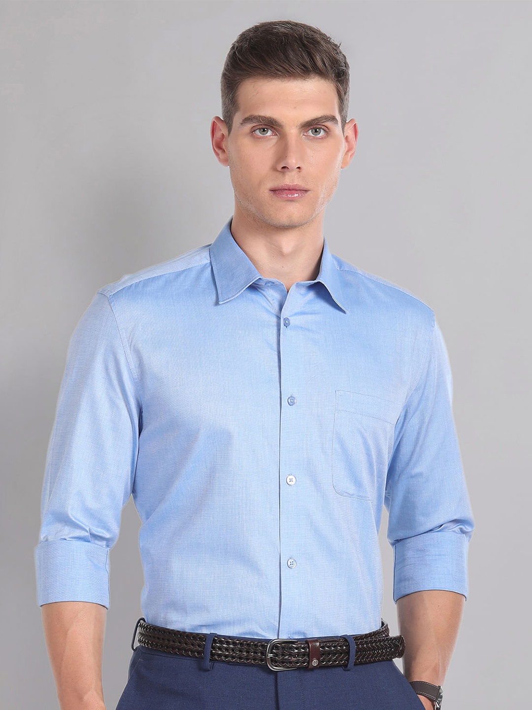 

AD By Arvind Dobby Regular Fit Formal Shirt, Blue