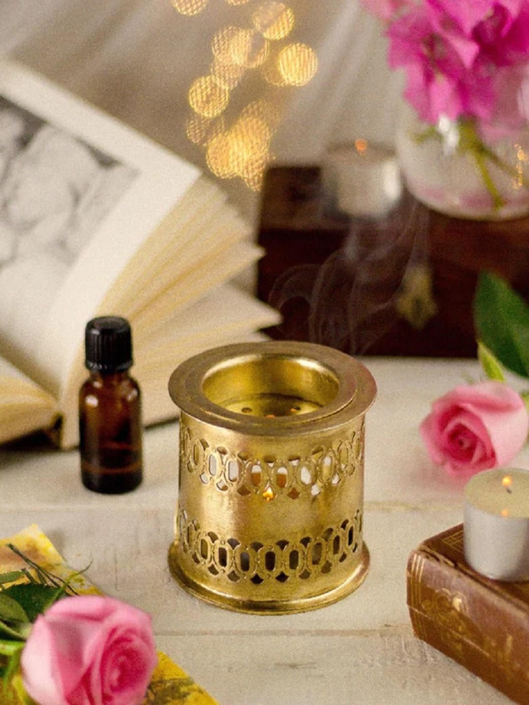 

Ritualistic Gold Toned Textured Brass Candle Holder
