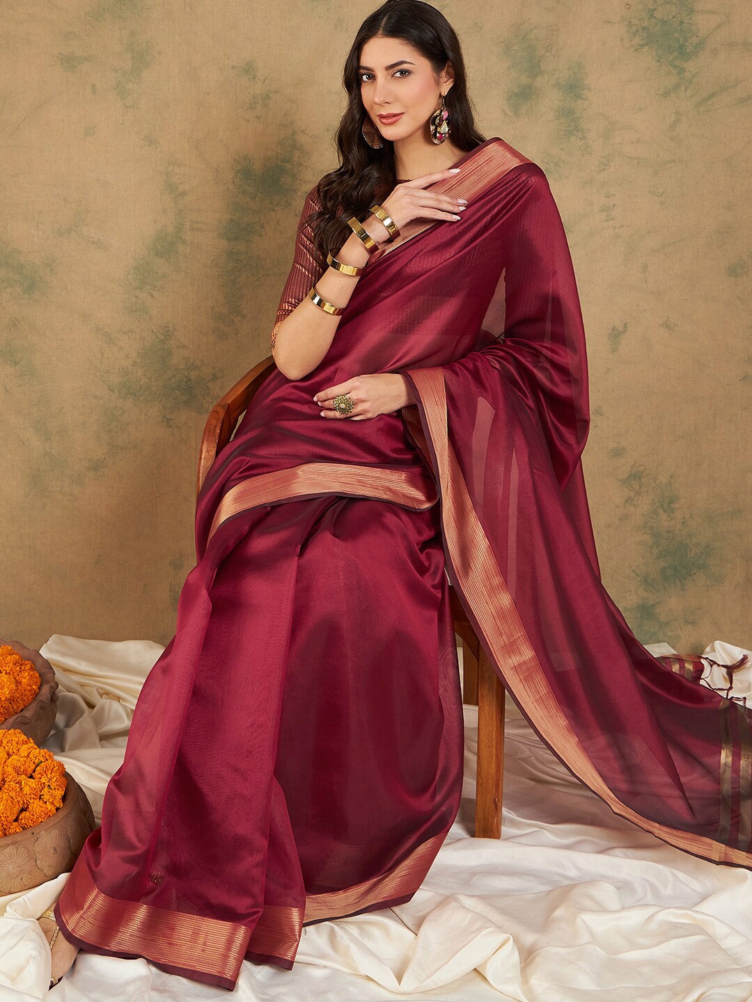 

Sangria Organza Zari Kanjeevaram Saree, Maroon