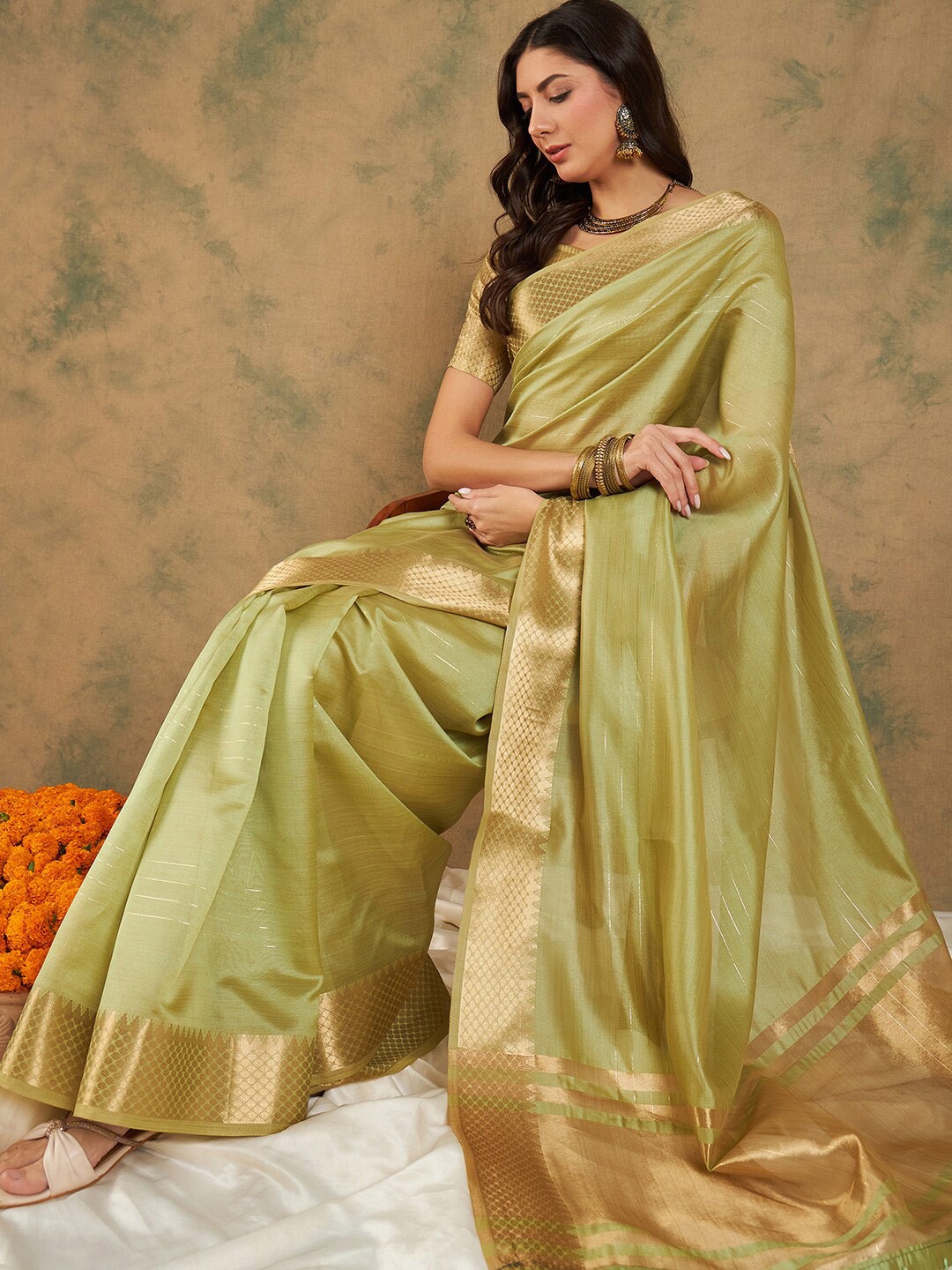 

Sangria Organza Zari Kanjeevaram Saree, Green