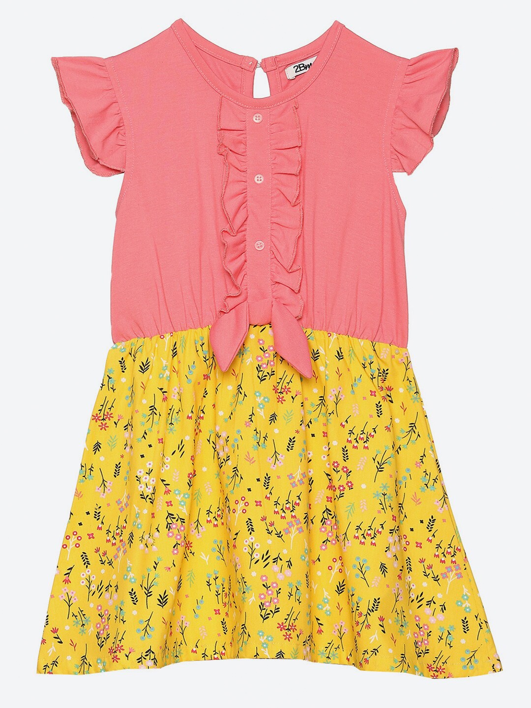 

2Bme Girls Floral Print Round Neck Cotton Dress, Pink