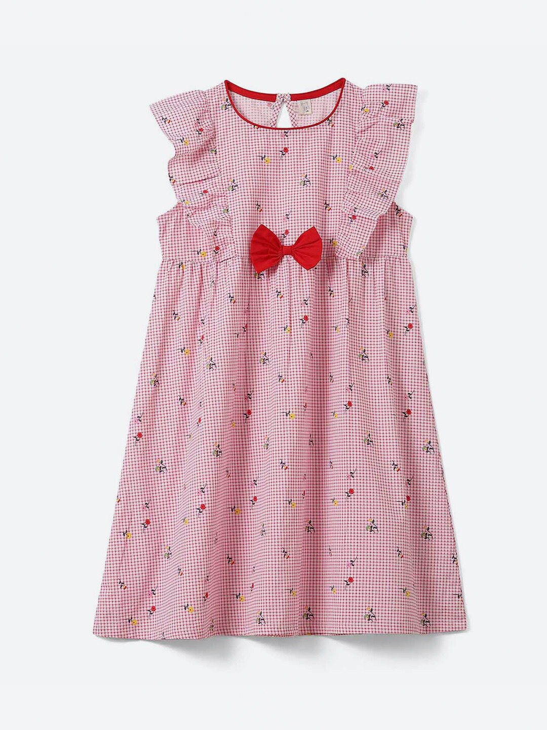 

2Bme Girls Floral Print Round Neck Cotton Dress, Nude