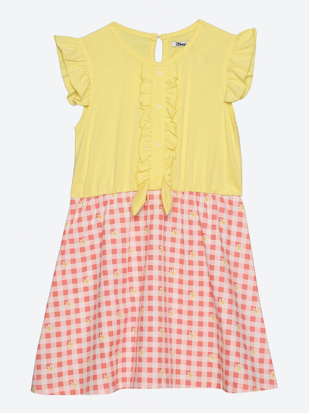 

2Bme Girls Checked Print Round Neck Cotton Dress, Yellow
