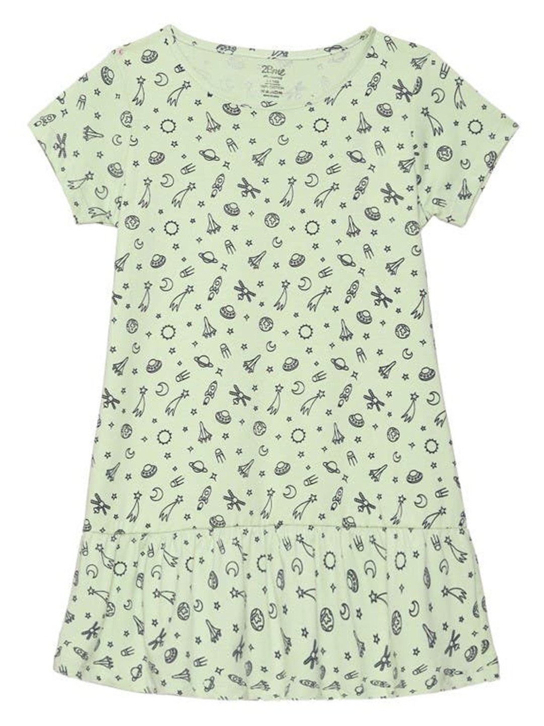 

2Bme Girls Conversational Print Round Neck Cotton A-Line Dress, Green