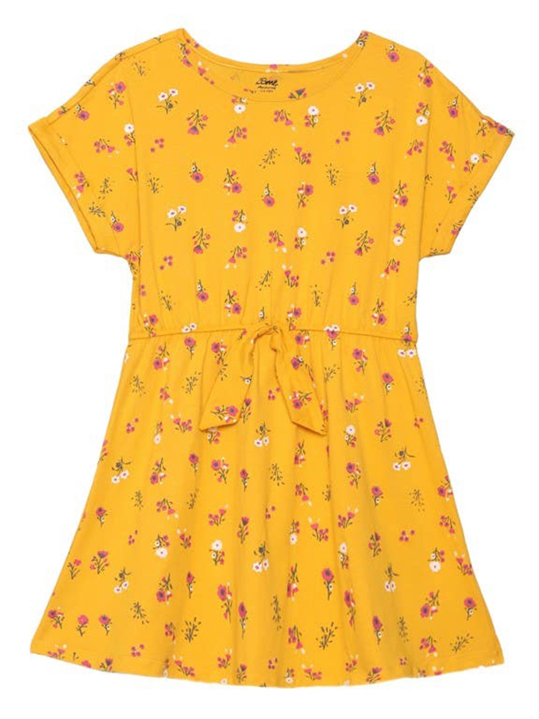 

2Bme Girls Floral Print Round Neck Cotton Dress, Yellow
