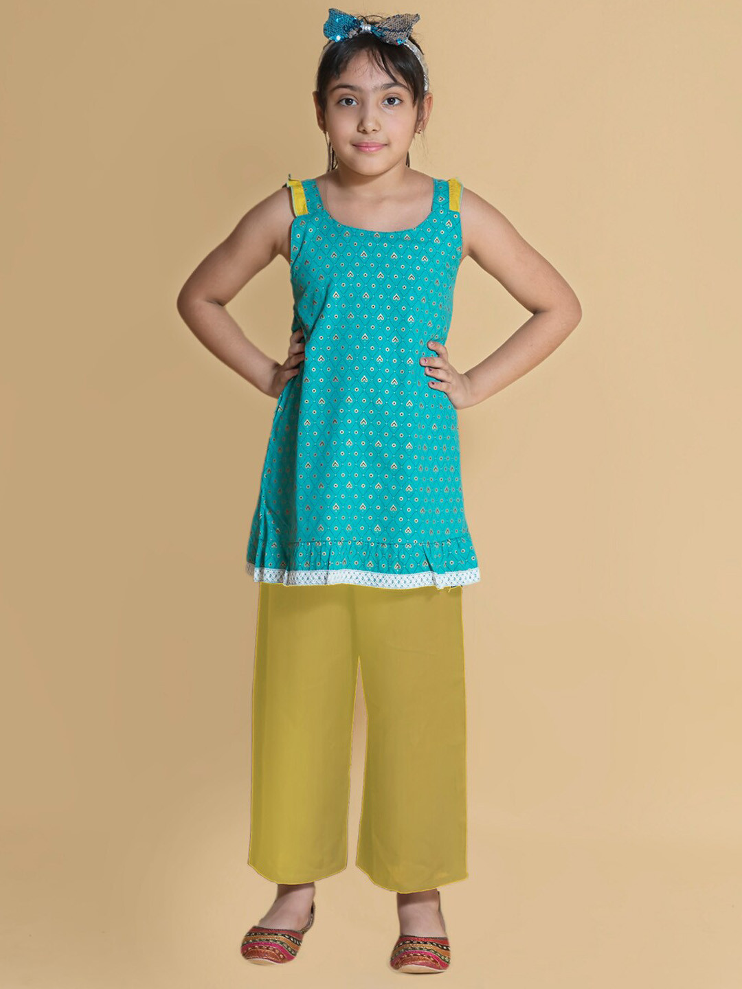 

BAESD Girls Printed Kurta With Palazzo, Blue