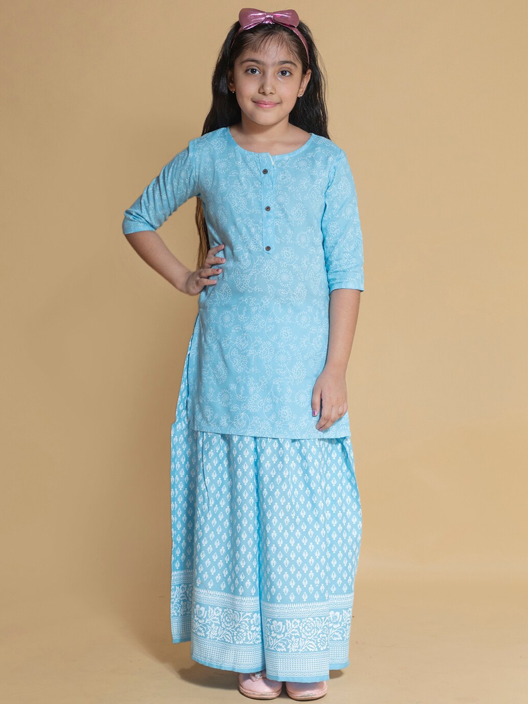 

BAESD Girls Printed Kurta With Skirt, Turquoise blue