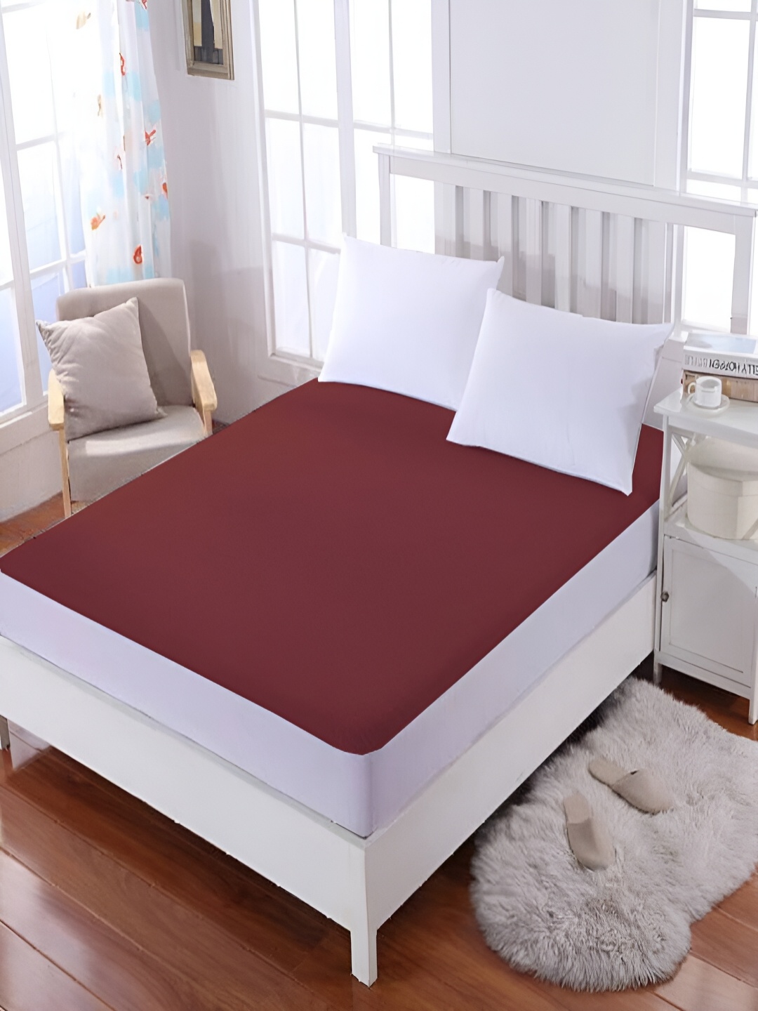 

Angel Mommy Maroon Cotton Water Resistant Fitted Mattress Protector