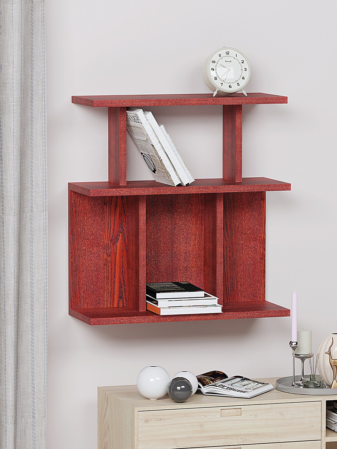

RANDOM Maroon Wooden Basic Wall Shelf