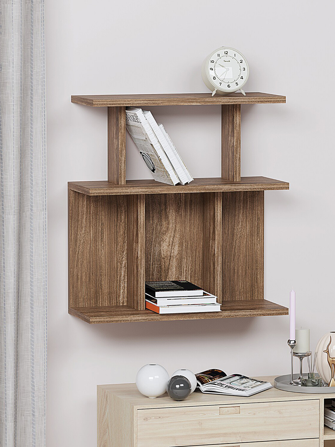 

RANDOM Brown Wooden Basic Wall Shelf