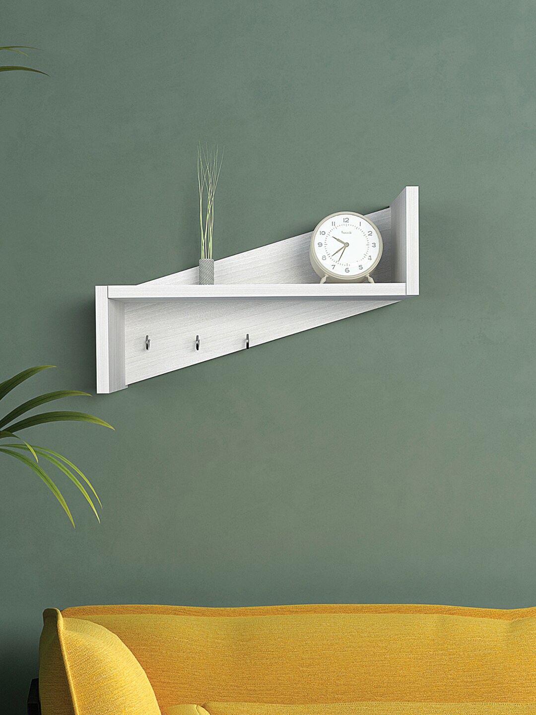 

RANDOM White Wooden Basic Wall Shelf with Key Holders
