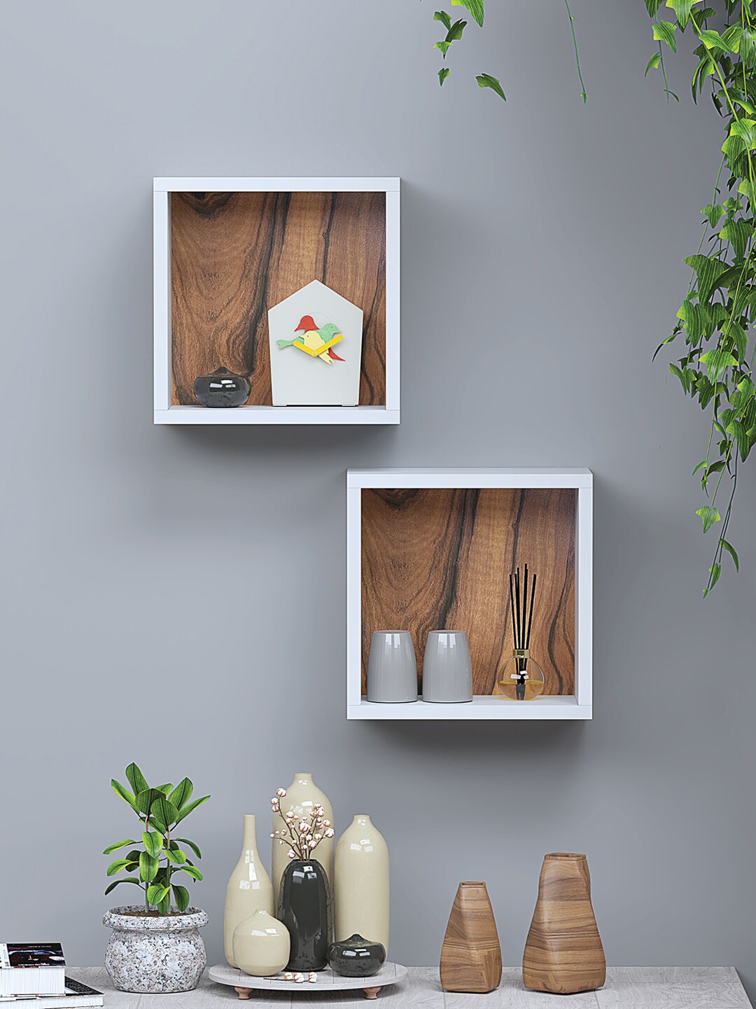 

RANDOM White 2 Pcs Wooden Pocket Wall Shelf, Brown