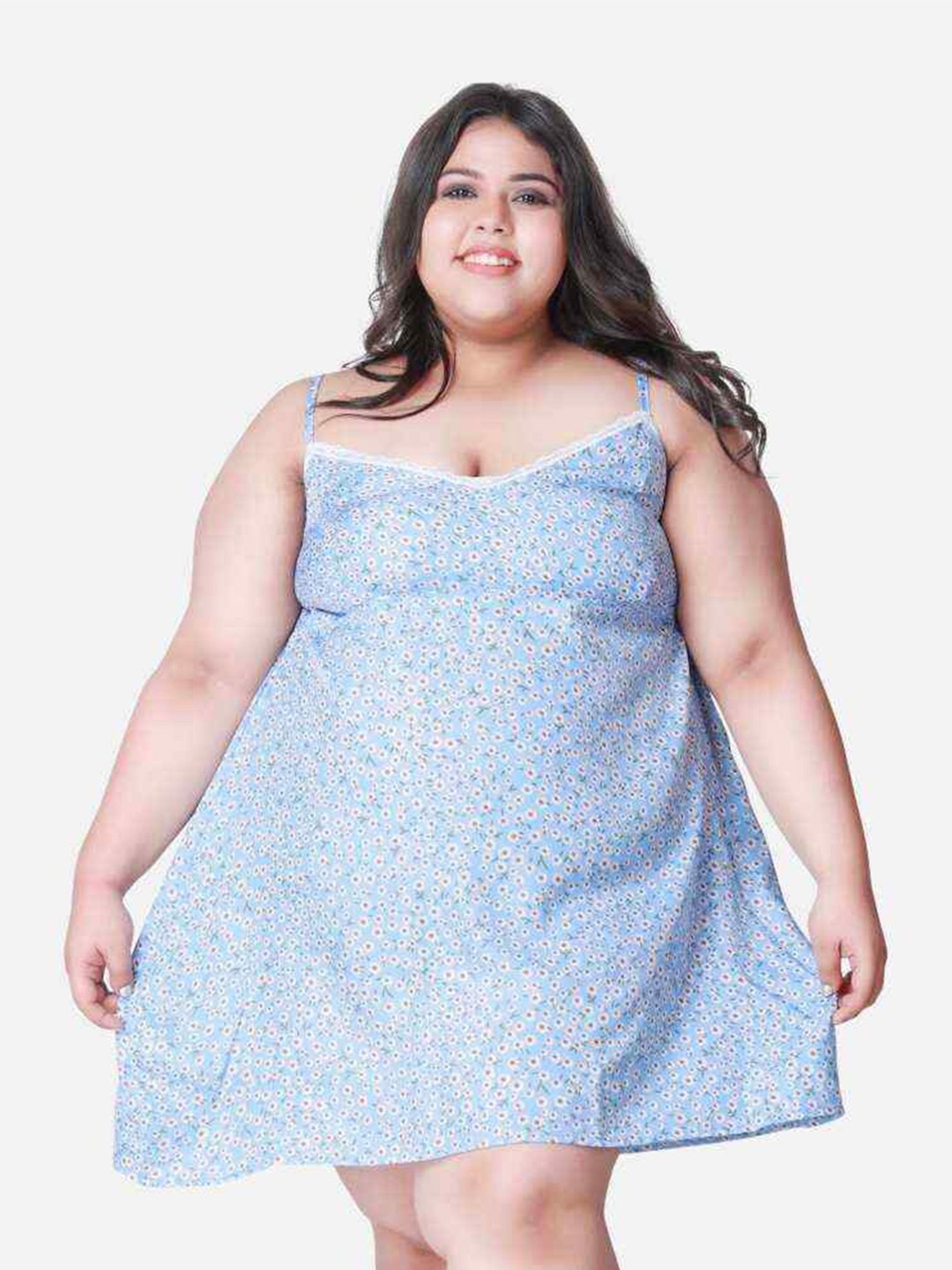 

Klamotten Plus Size Printed Shoulder Straps Nightdress, Blue