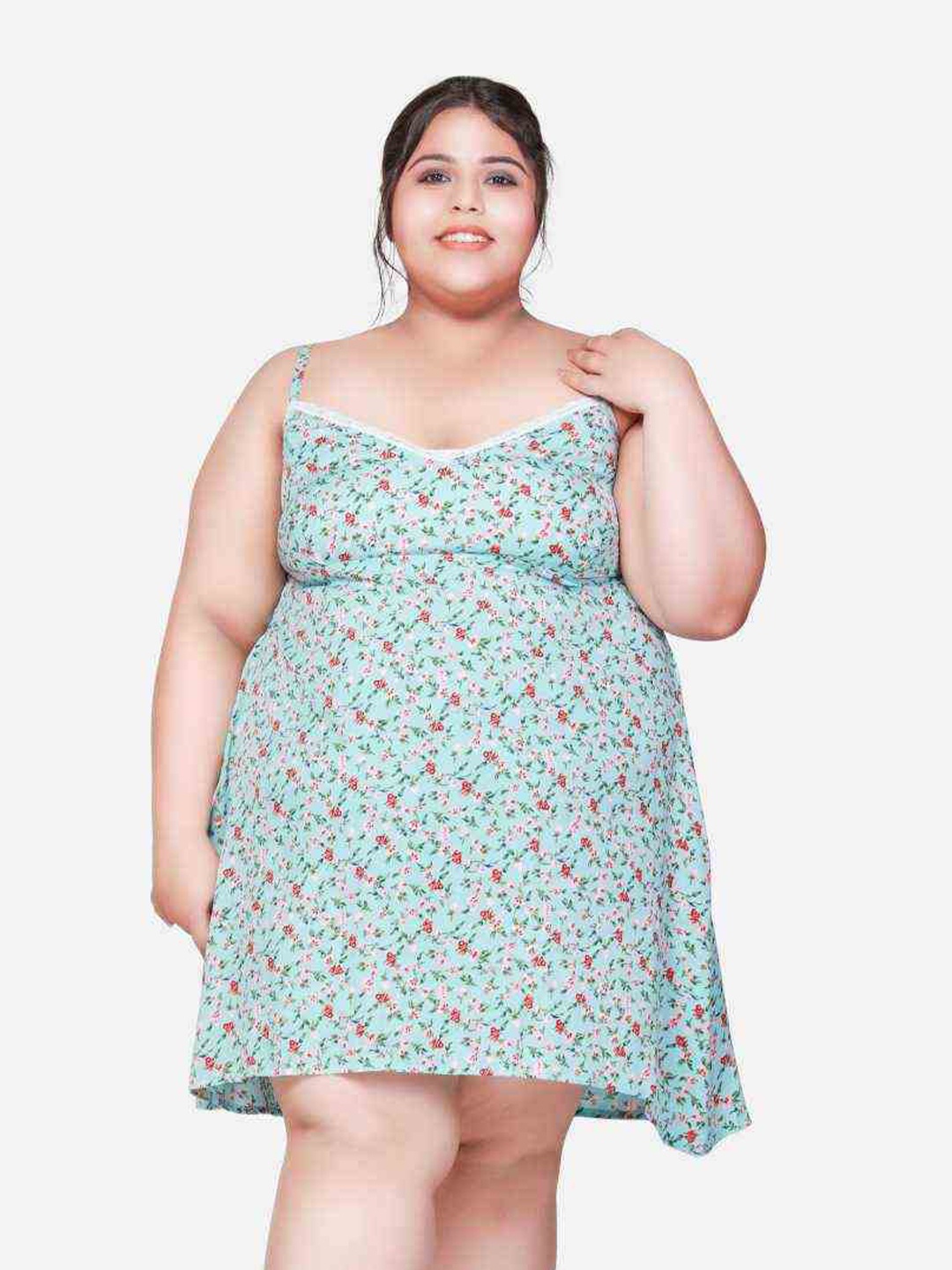 

Klamotten Plus Size Printed Shoulder Straps Nightdress, Green
