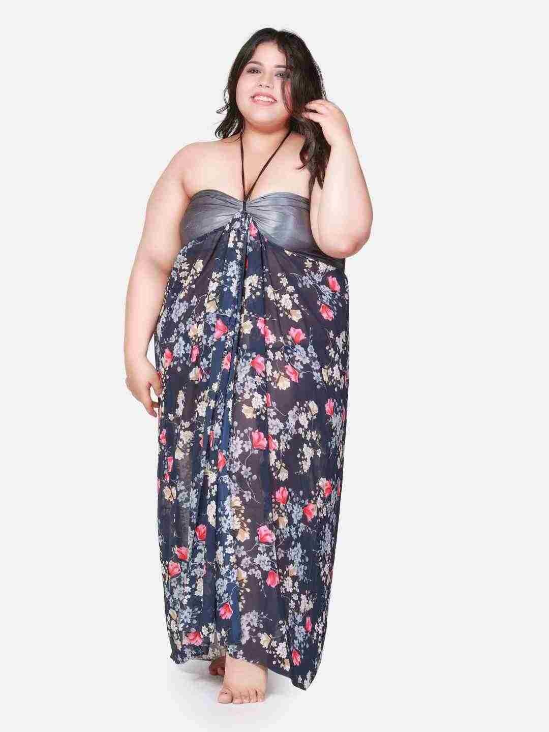 

Klamotten Plus Size Floral Printed Halter Neck Maxi Nightdress, Black