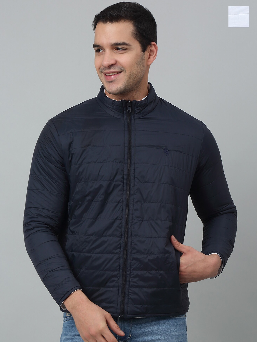 

Cantabil Mock Collar Reversible Padded Jacket, Navy blue