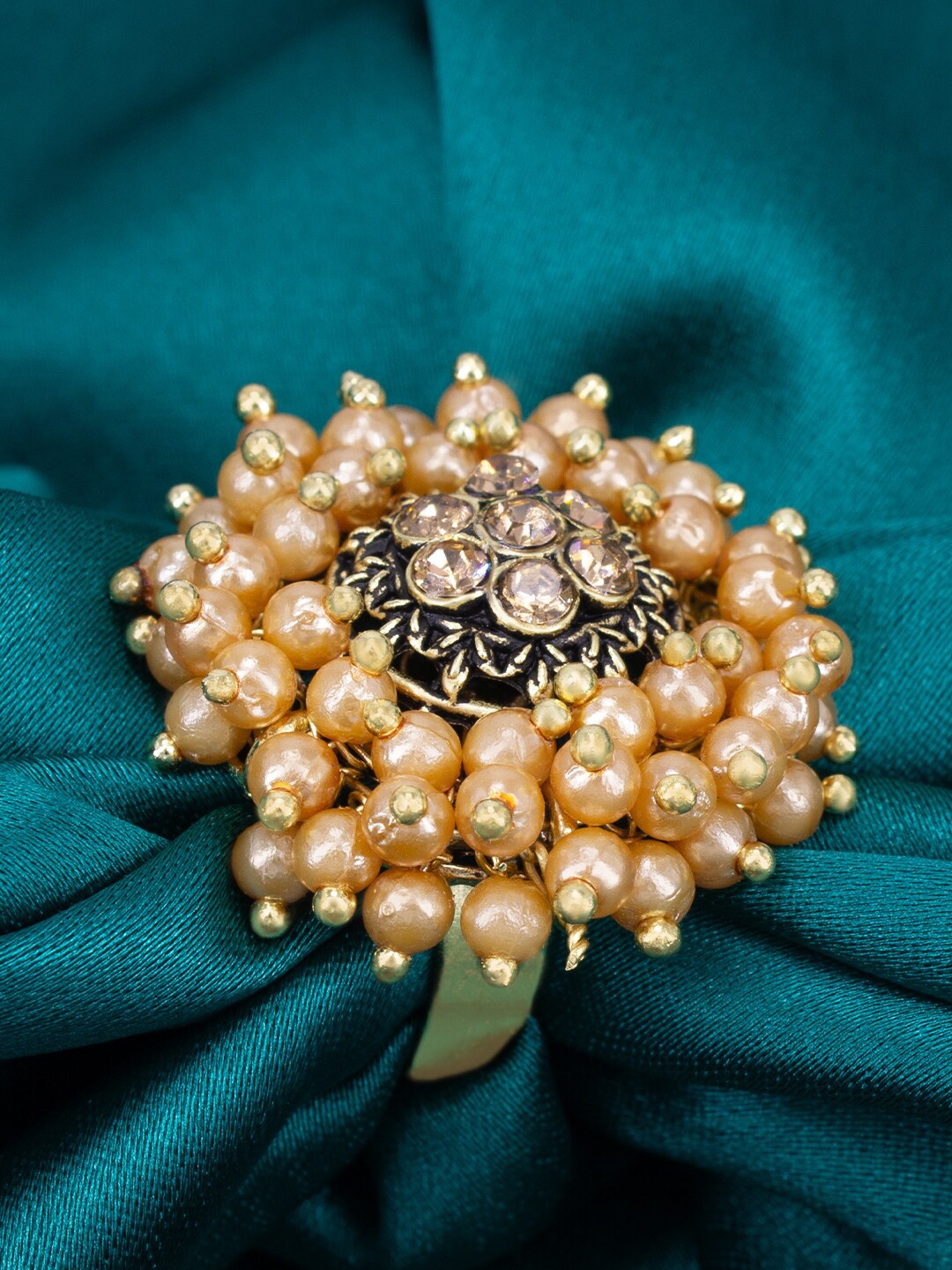 

PRIVIU Rose Gold-Plated Artifiicial Stone Studded Adjustable Ring