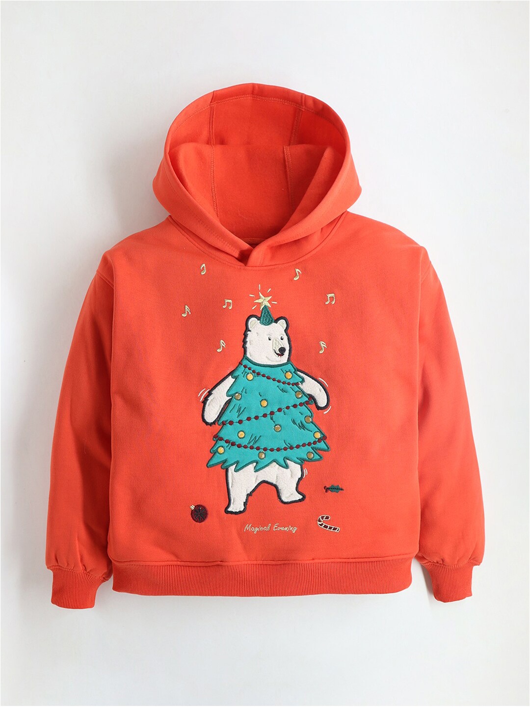 

Cherry Crumble Kids Graphic Embroidered Hooded Sweatshirt, Orange