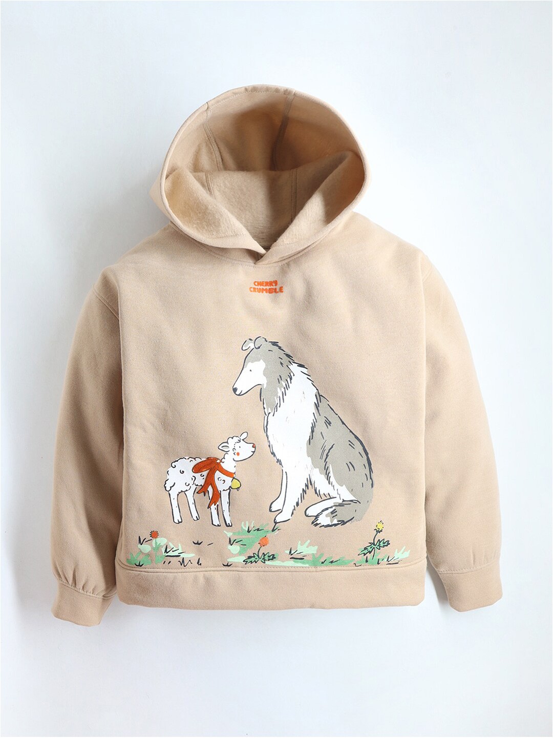 

Cherry Crumble Kids Graphic Printed Hooded Sweatshirt, Beige