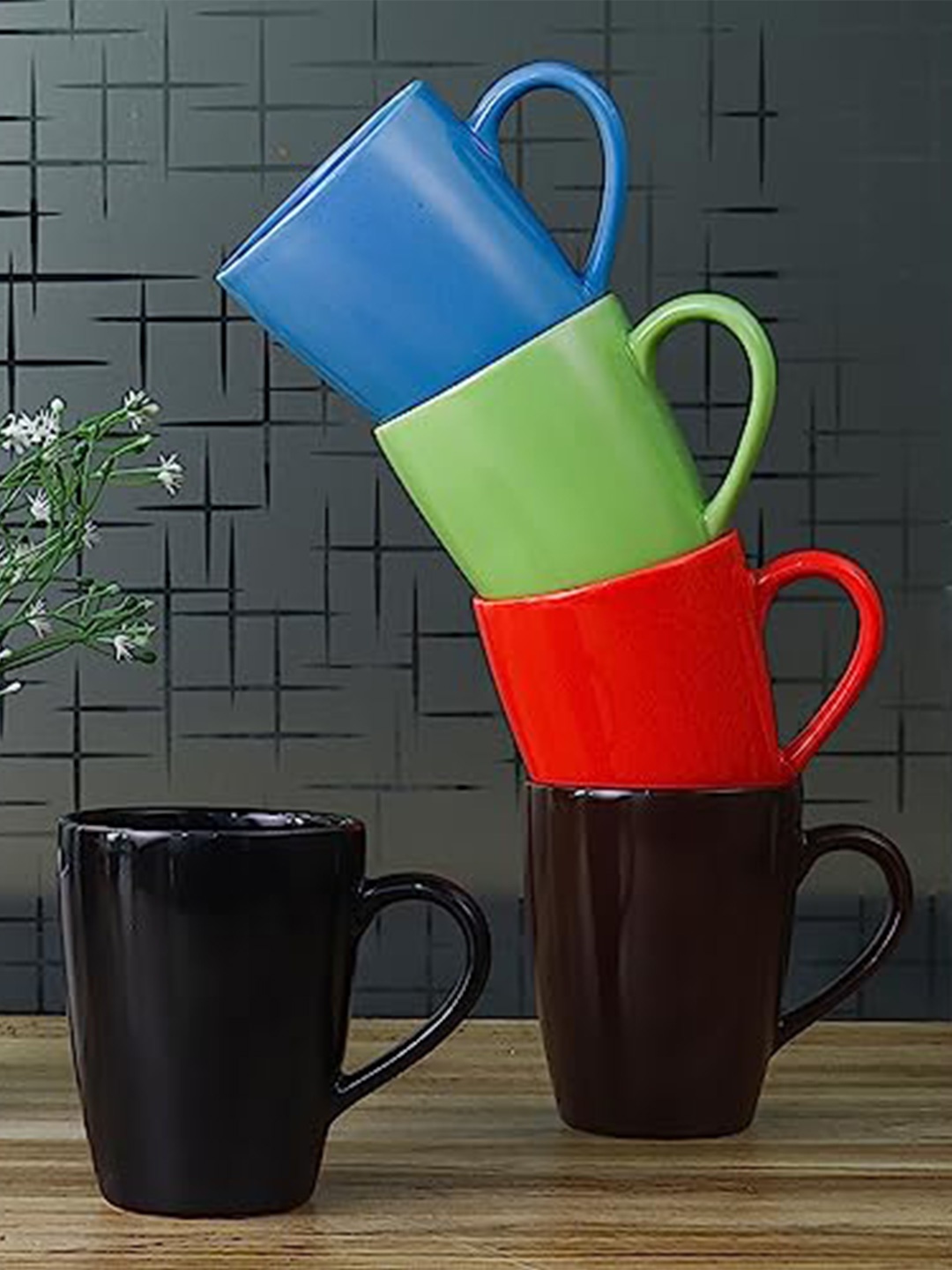 

Femora Blue & Green 6 Pcs Solid Ceramic Glossy Mugs 360ml, Orange