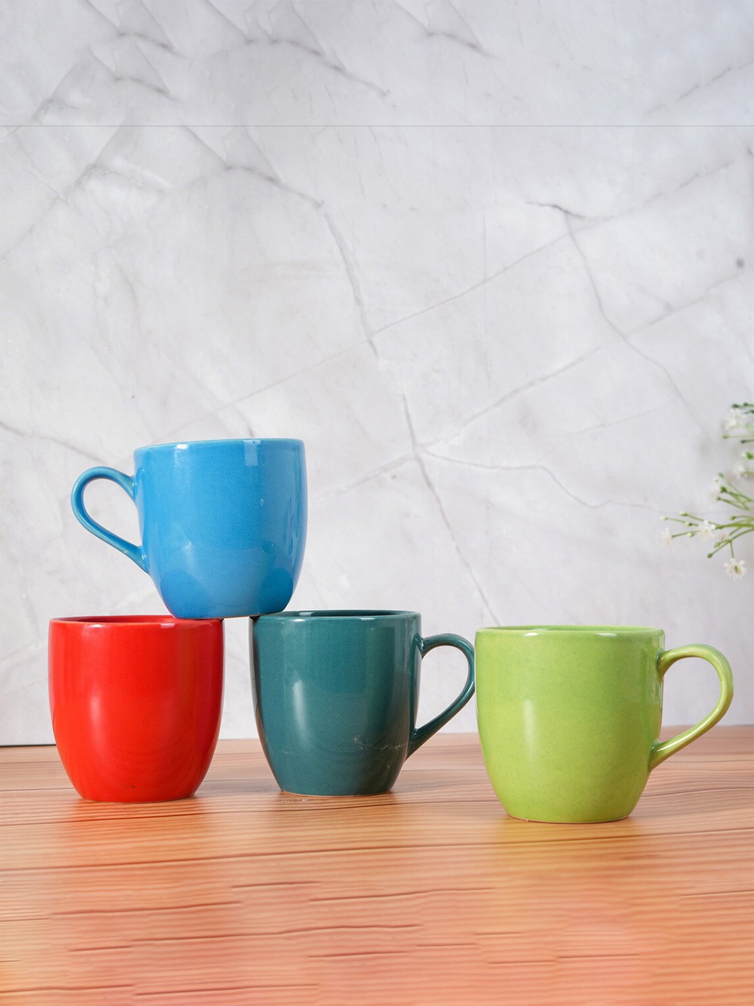 

Femora Green & Blue 4 Pcs Solid Ceramic Glossy Mugs 240ml, Red