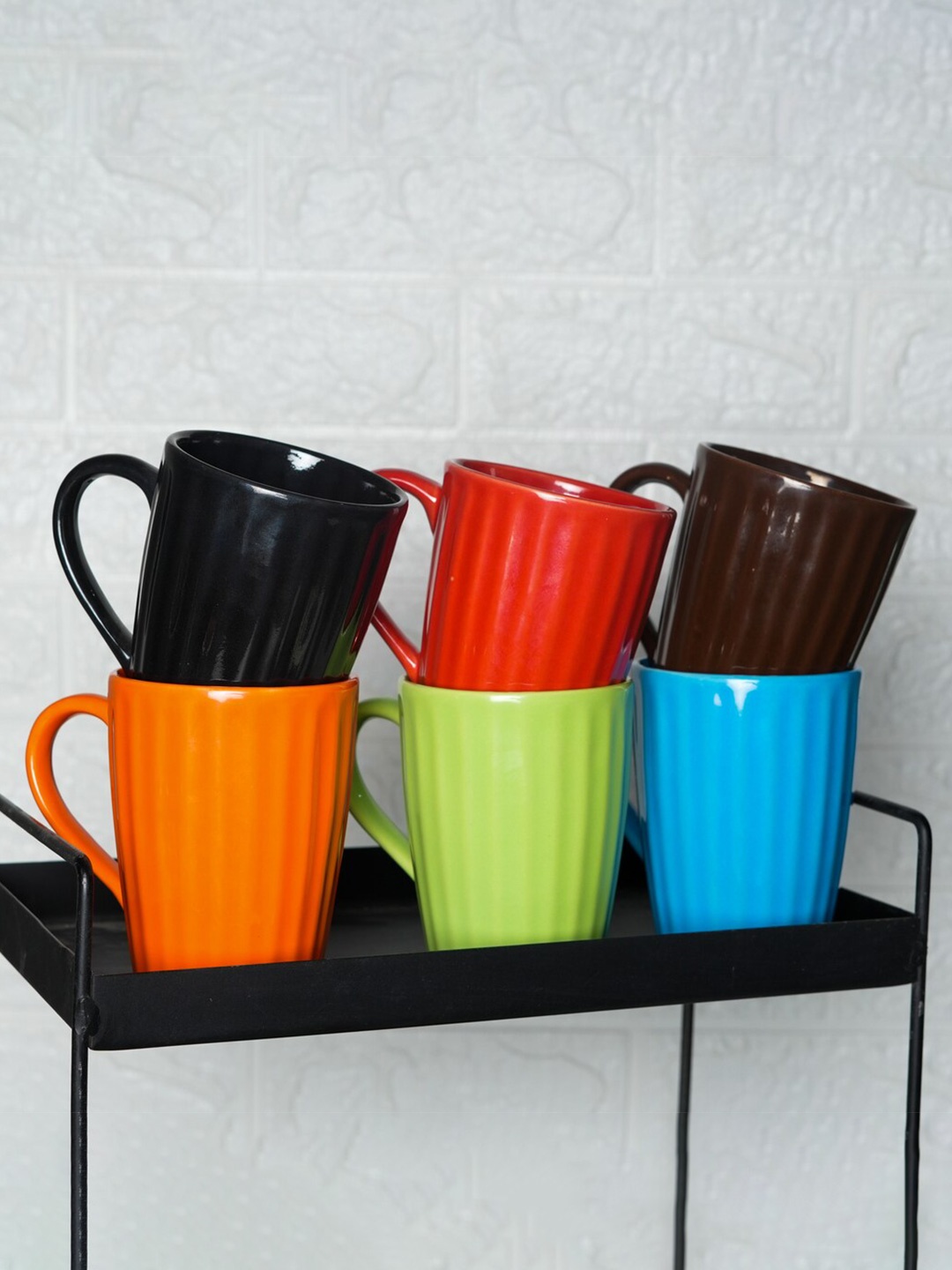 

Femora Black & Blue 6 Pcs Solid Ceramic Glossy Mugs 350ml