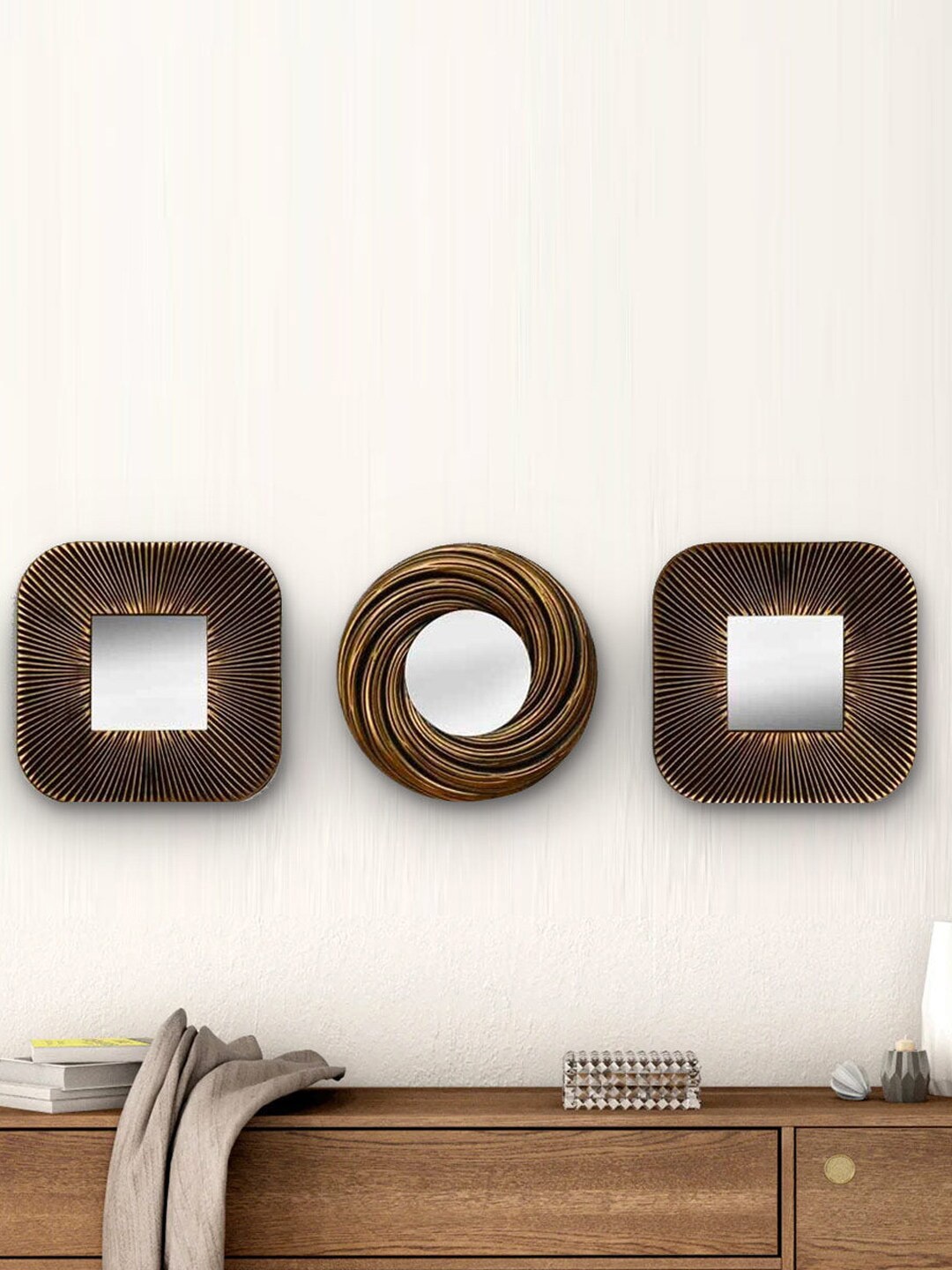 

Athome by Nilkamal Brown 3 Pcs Decorative Frame Mirrors