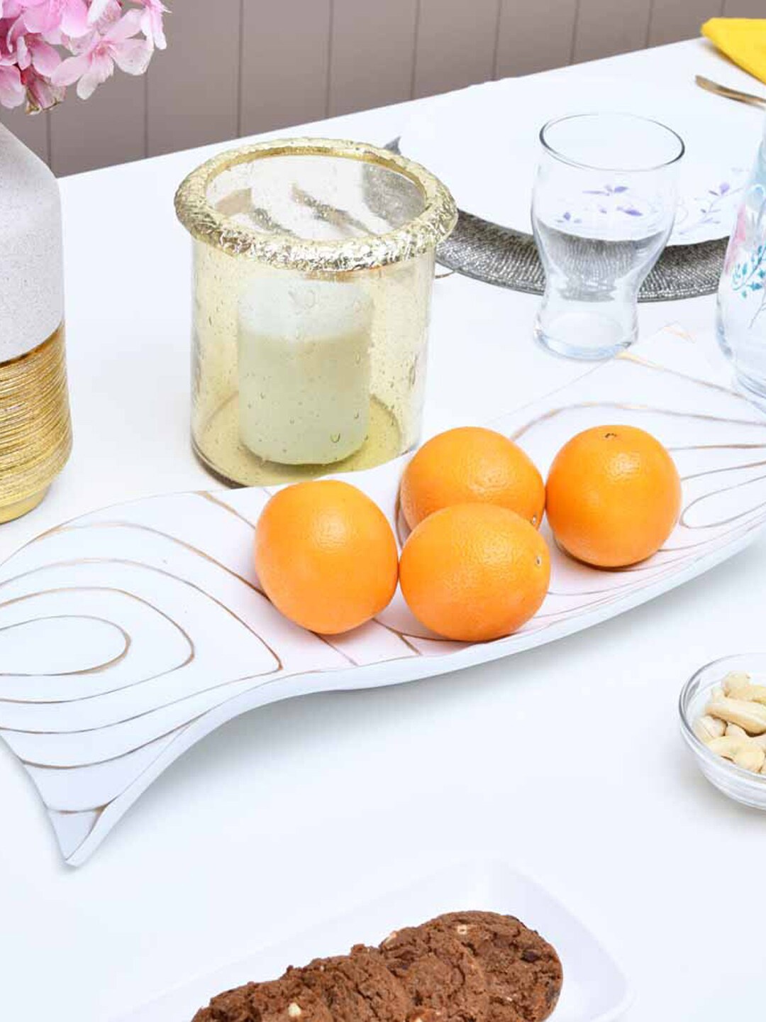 

Athome by Nilkamal White Rectangular Decorative Platter Serveware