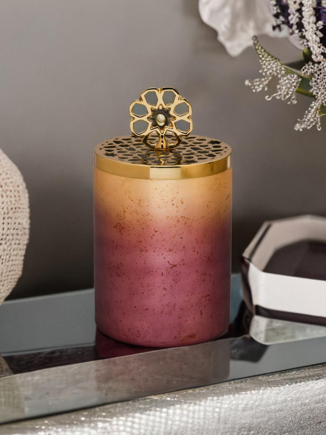 

Athome by Nilkamal Pink & Gold Cylindric Decorative Box with Lid Organiser