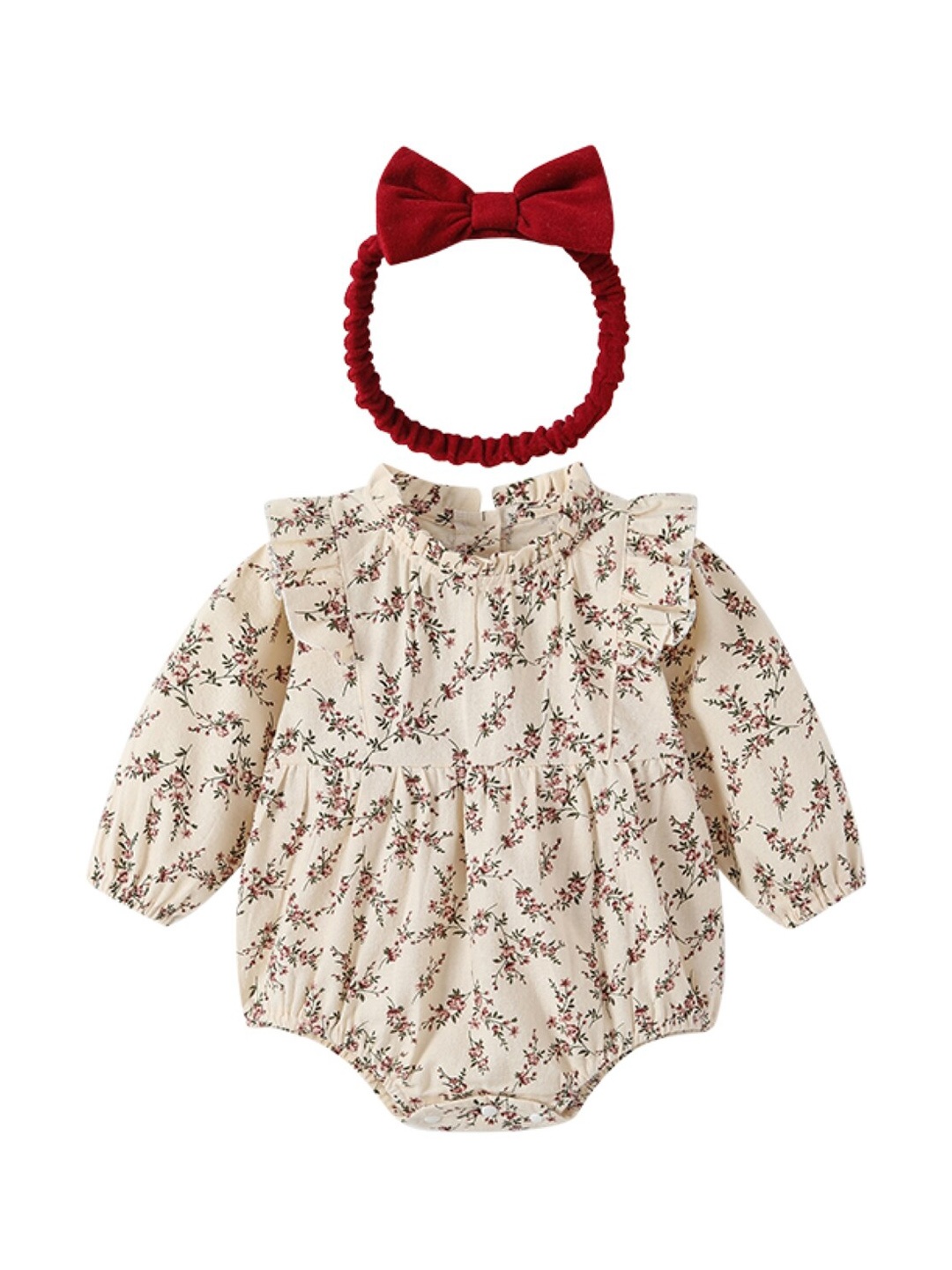 

StyleCast Infants Girls Floral Printed Cotton Bodysuit With Headband, Cream