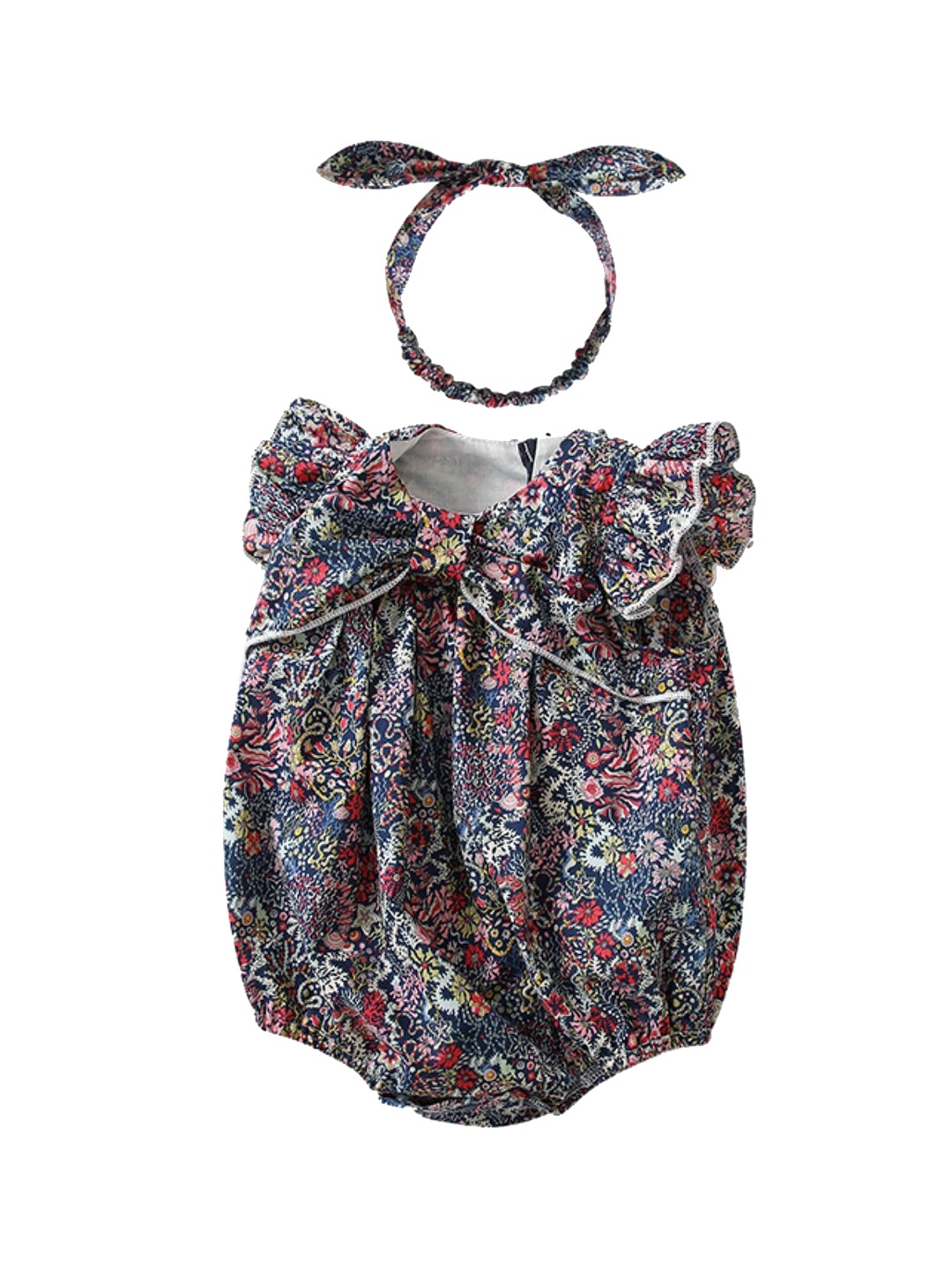 

StyleCast Infants Girls Floral Printed Cotton Bodysuit With Headband, Navy blue
