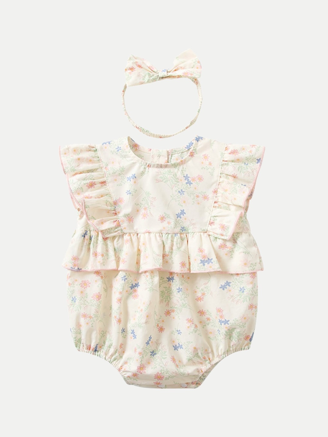 

StyleCast Cream-Coloured Infants Girls Printed Pure Cotton Bodysuit With Hairband