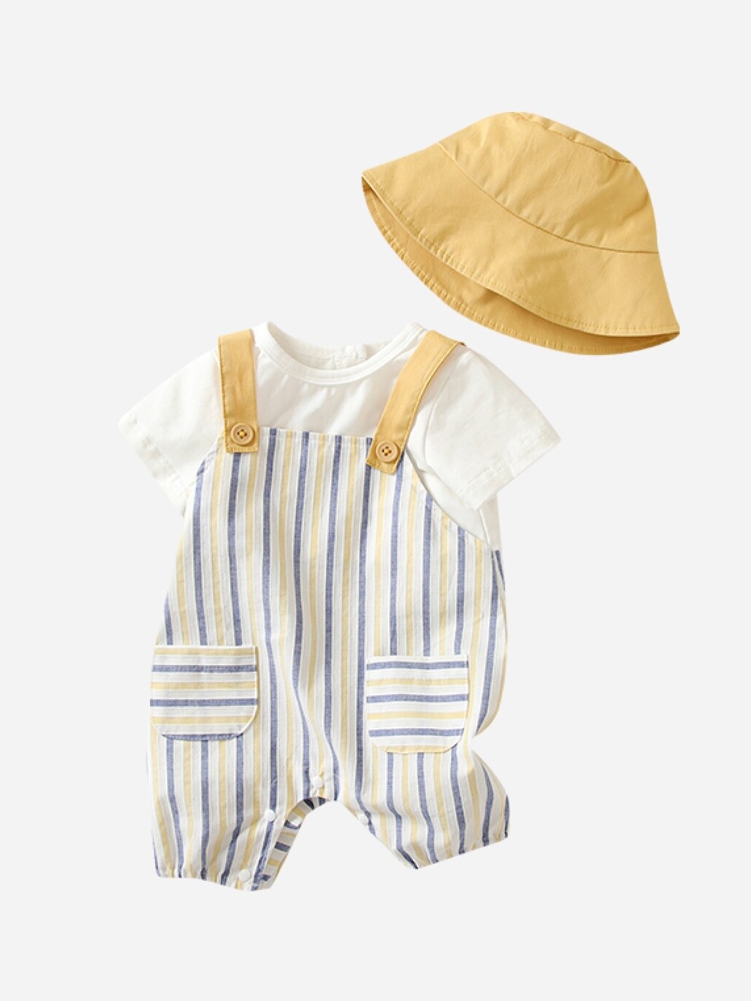 

StyleCast Infants Yellow & White Striped Pure Cotton Romper