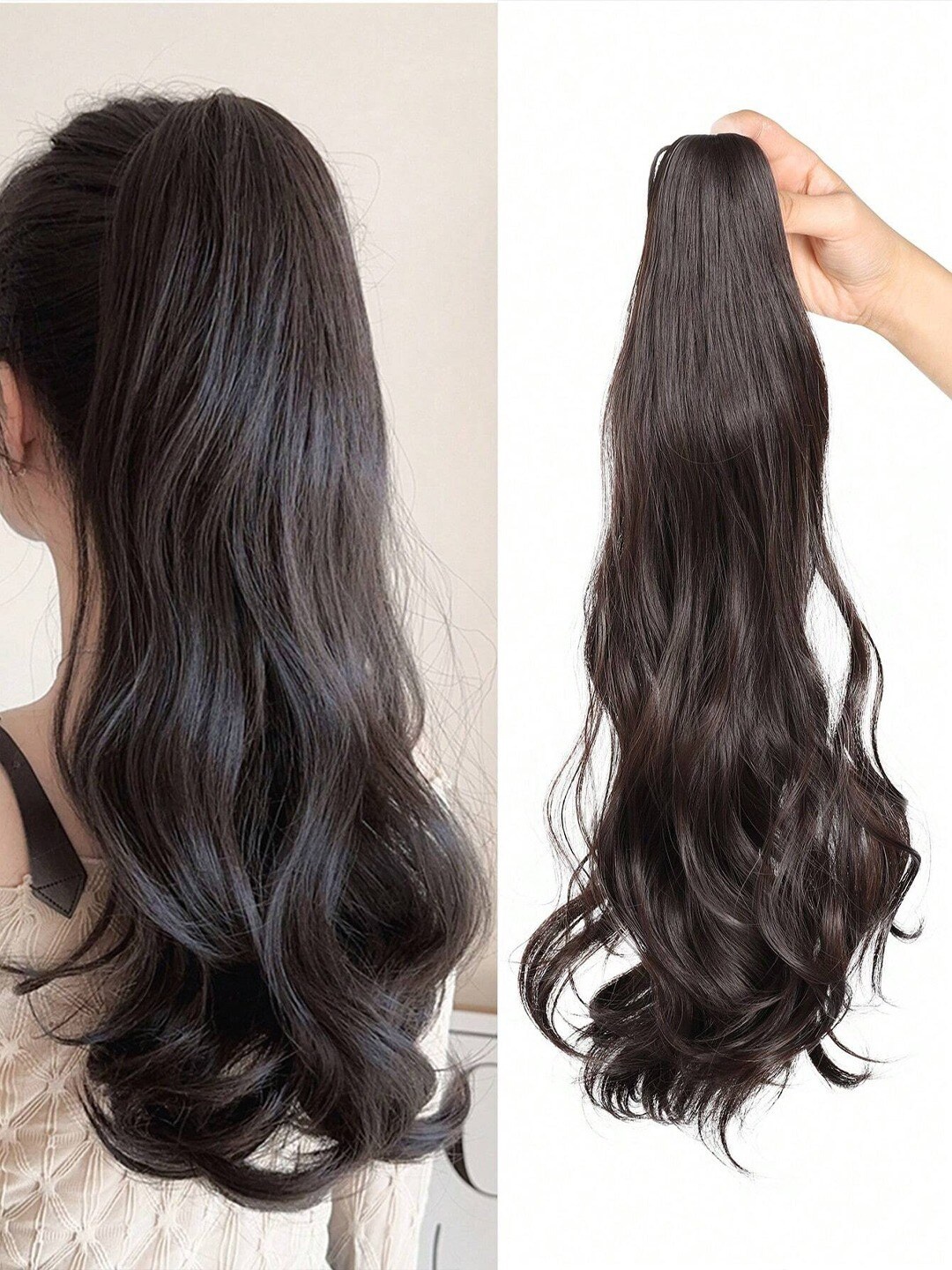 

VAGHBHATT Wavy Synthetic Claw Clip Ponytail Hair Extension - Black