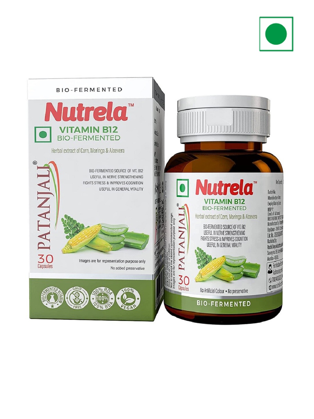 

NUTRELA Vitamin B12 Bio-Fermented Capsules - 30 Capsules, Green