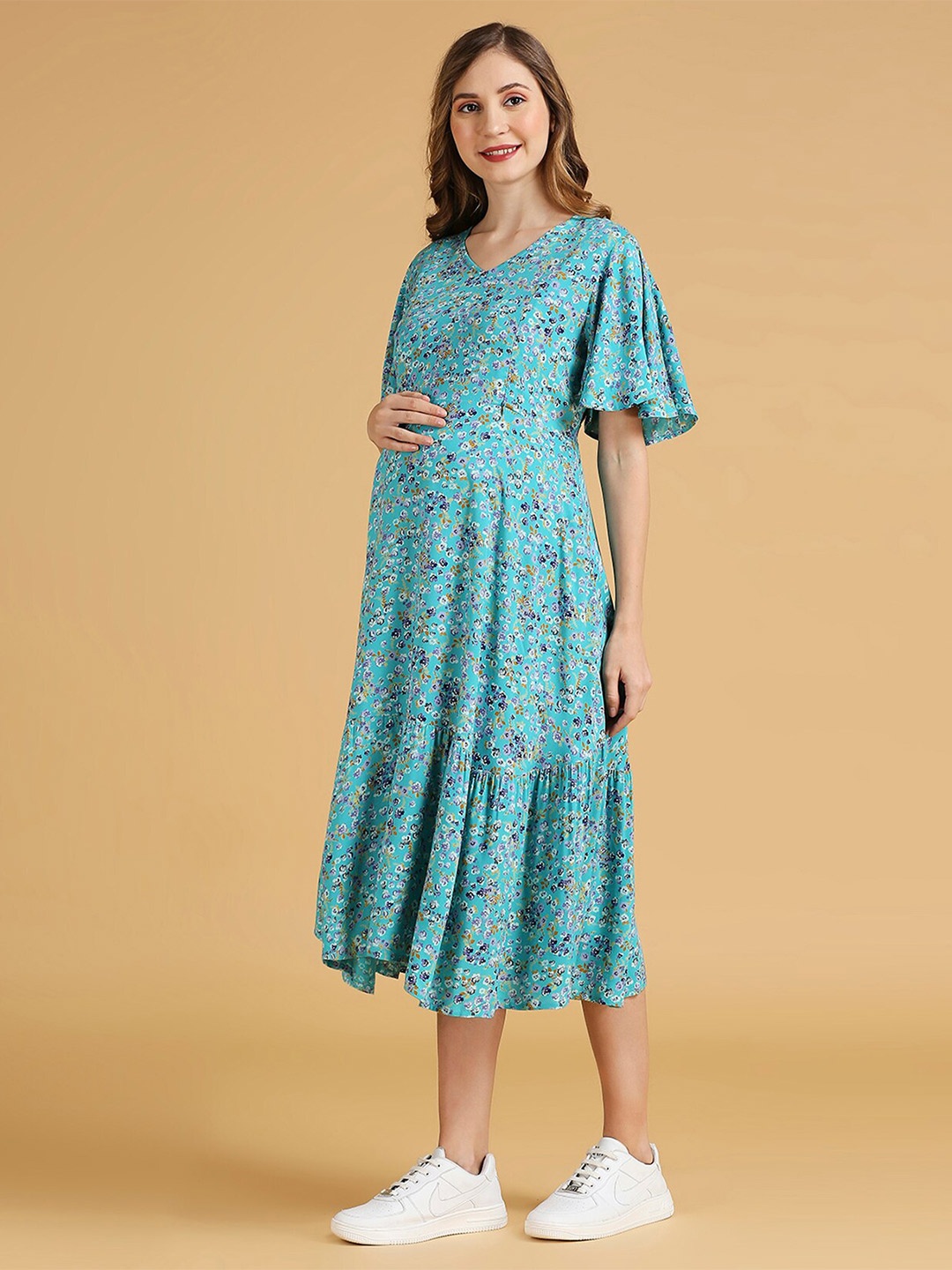 

MomToBe Floral Print Maternity Fit & Flare Dress, Green