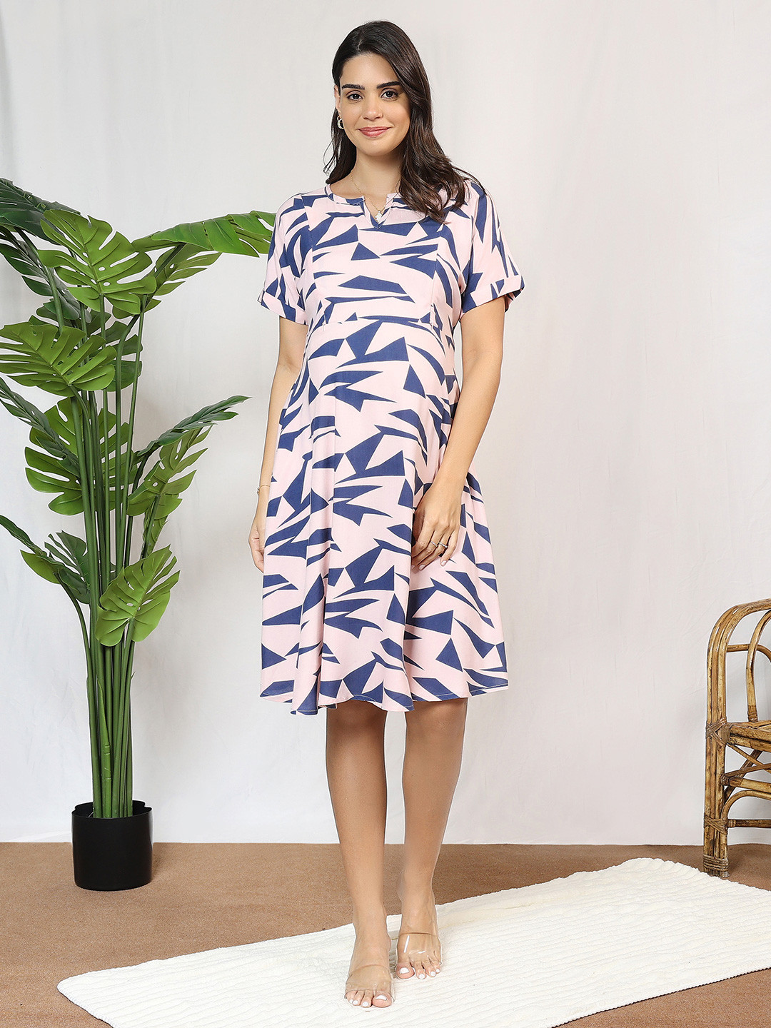 

MomToBe Print Maternity Fit & Flare Dress, Peach