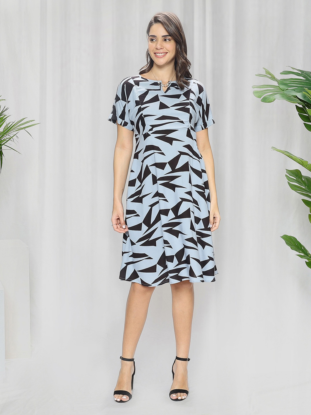 

MomToBe Print Maternity Fit & Flare Dress, Grey