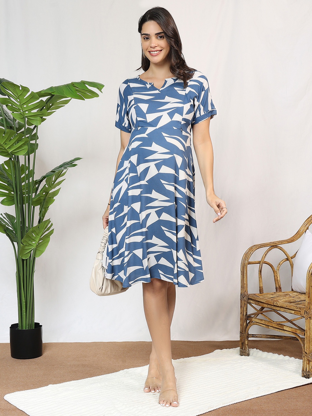 

MomToBe Print Maternity Fit & Flare Dress, Blue