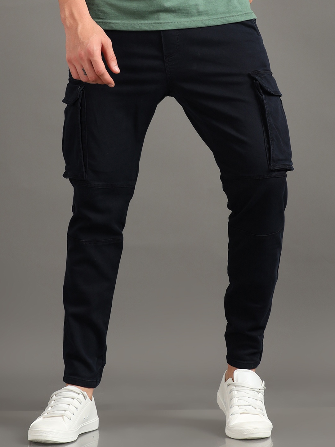 

HERE&NOW Men Navy Blue Slim Fit Mid-Rise Cotton Joggers