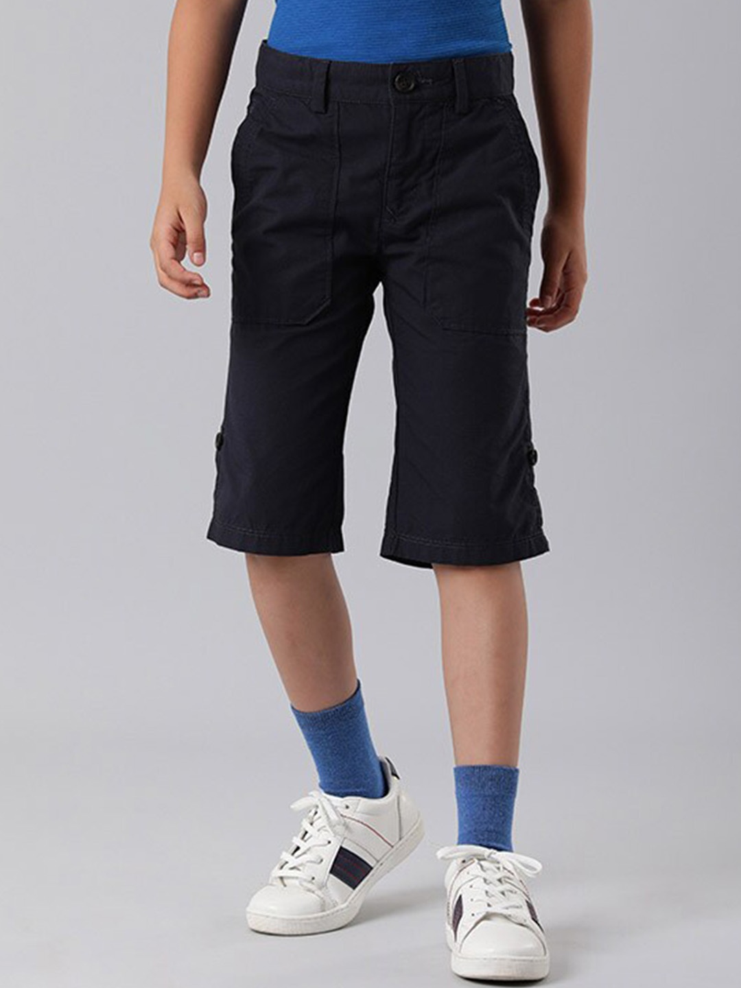 

Indian Terrain Boys Mid-Rise Pure Cotton Shorts, Navy blue