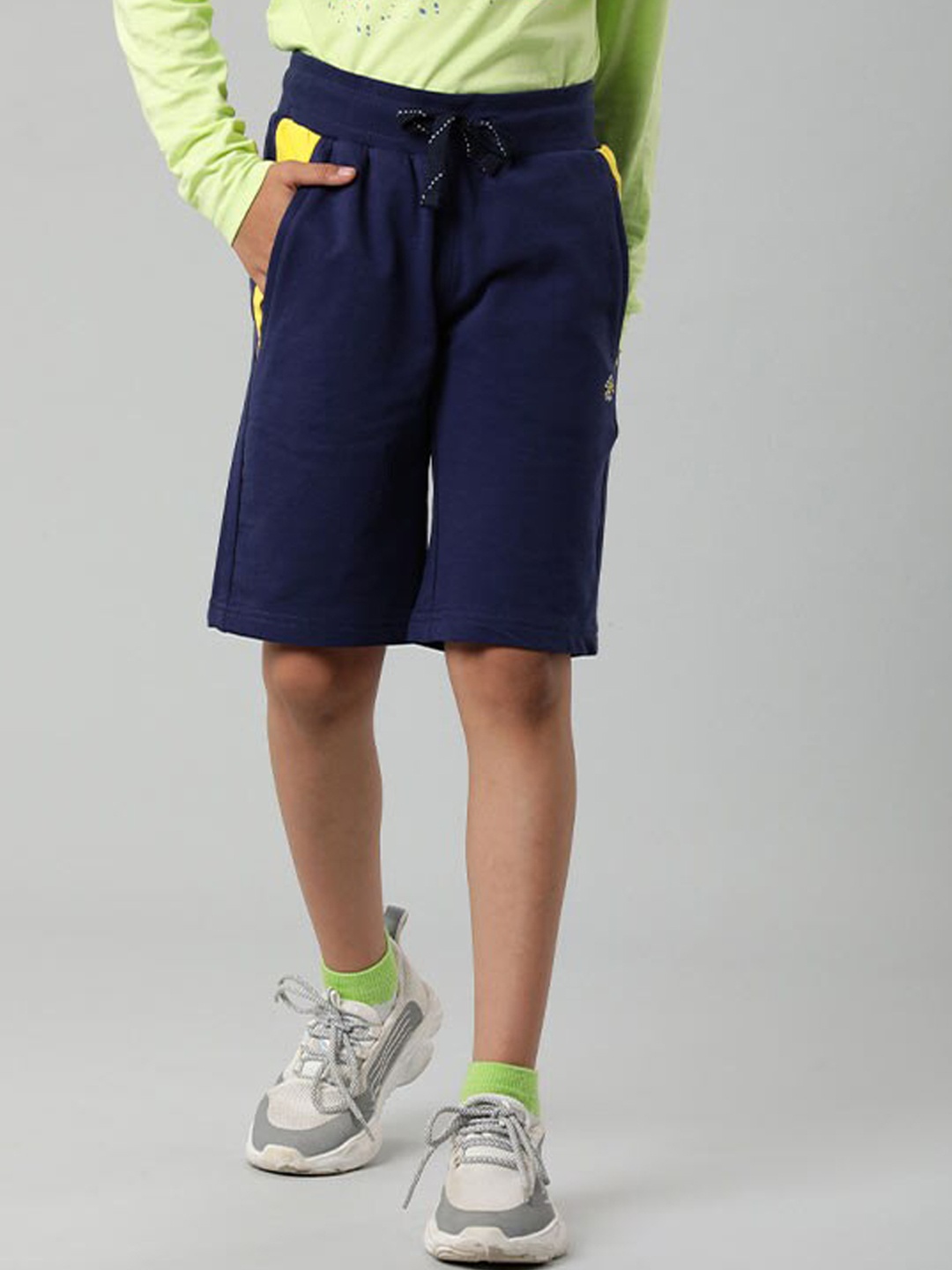 

Indian Terrain Boys Mid Rise Pure Cotton Sports Shorts, Blue