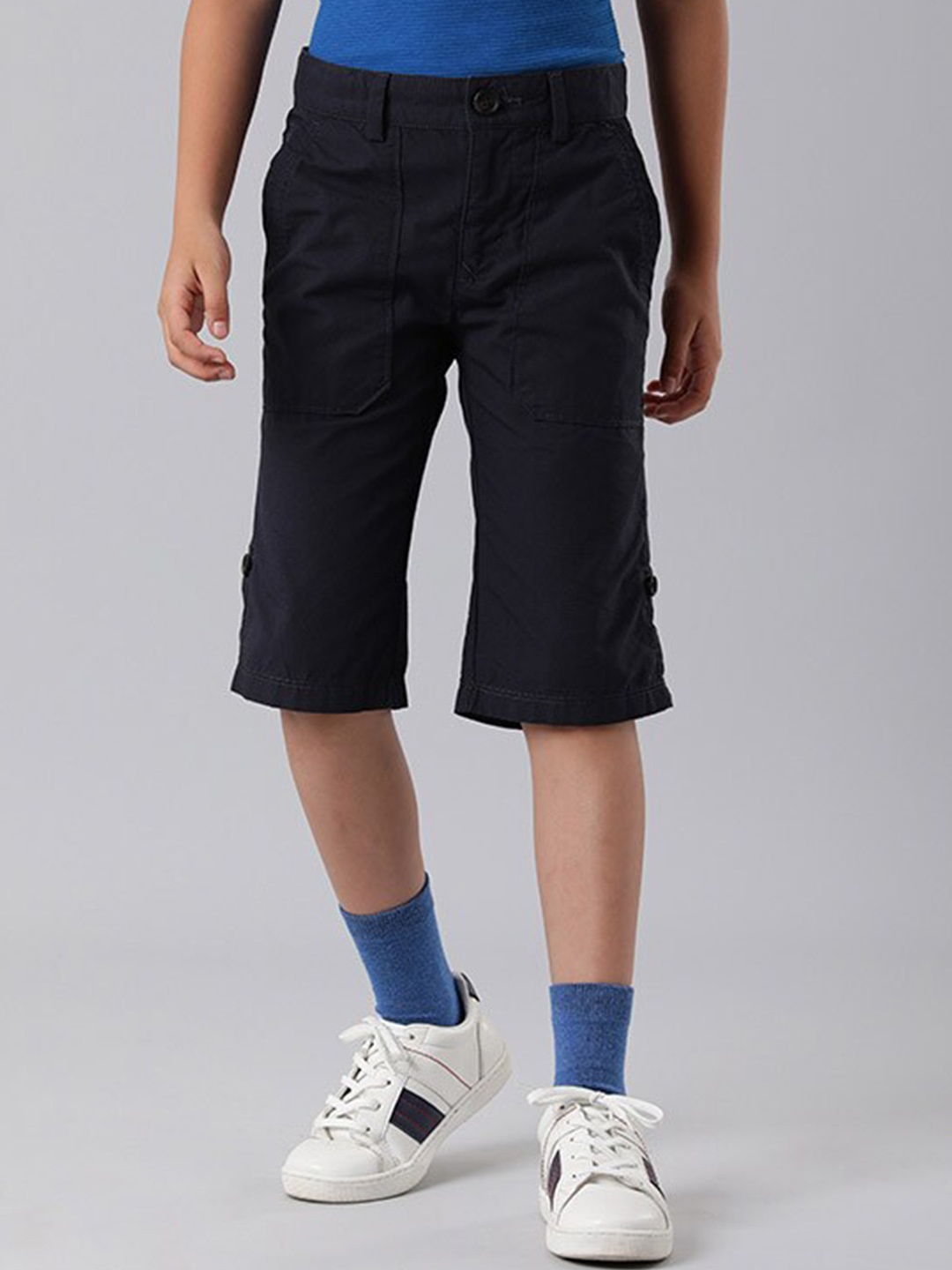 

Indian Terrain Boys Mid Rise Pure Cotton Shorts, Navy blue