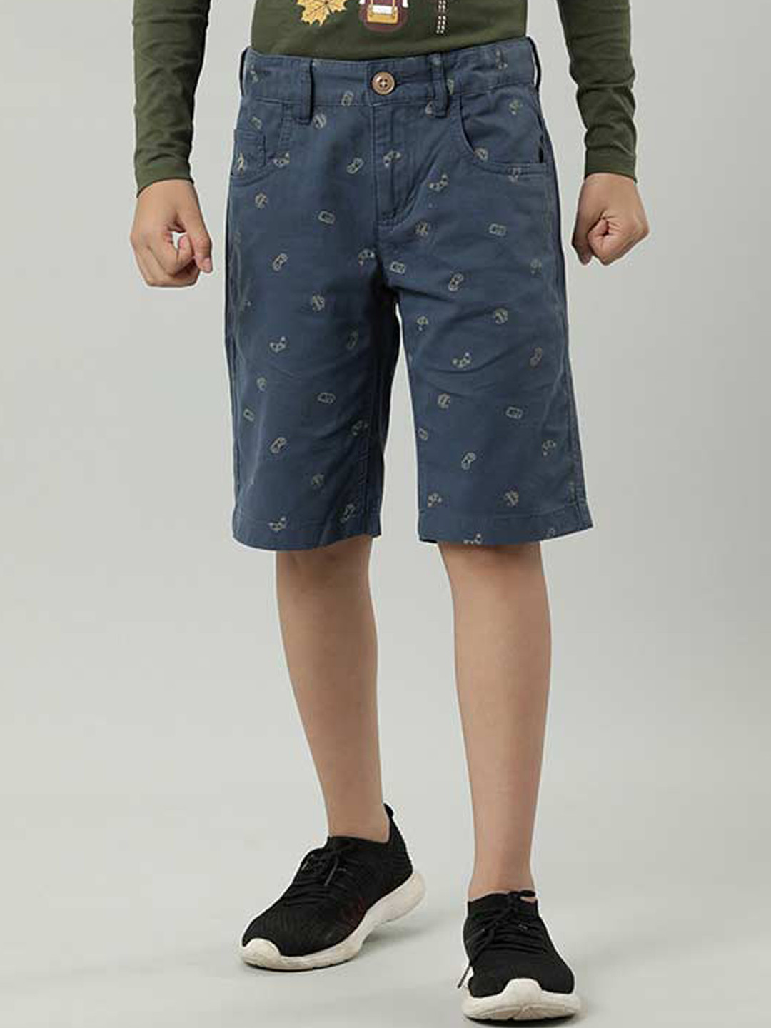 

Indian Terrain Boys Printed Mid Rise Pure Cotton Regular Shorts, Blue